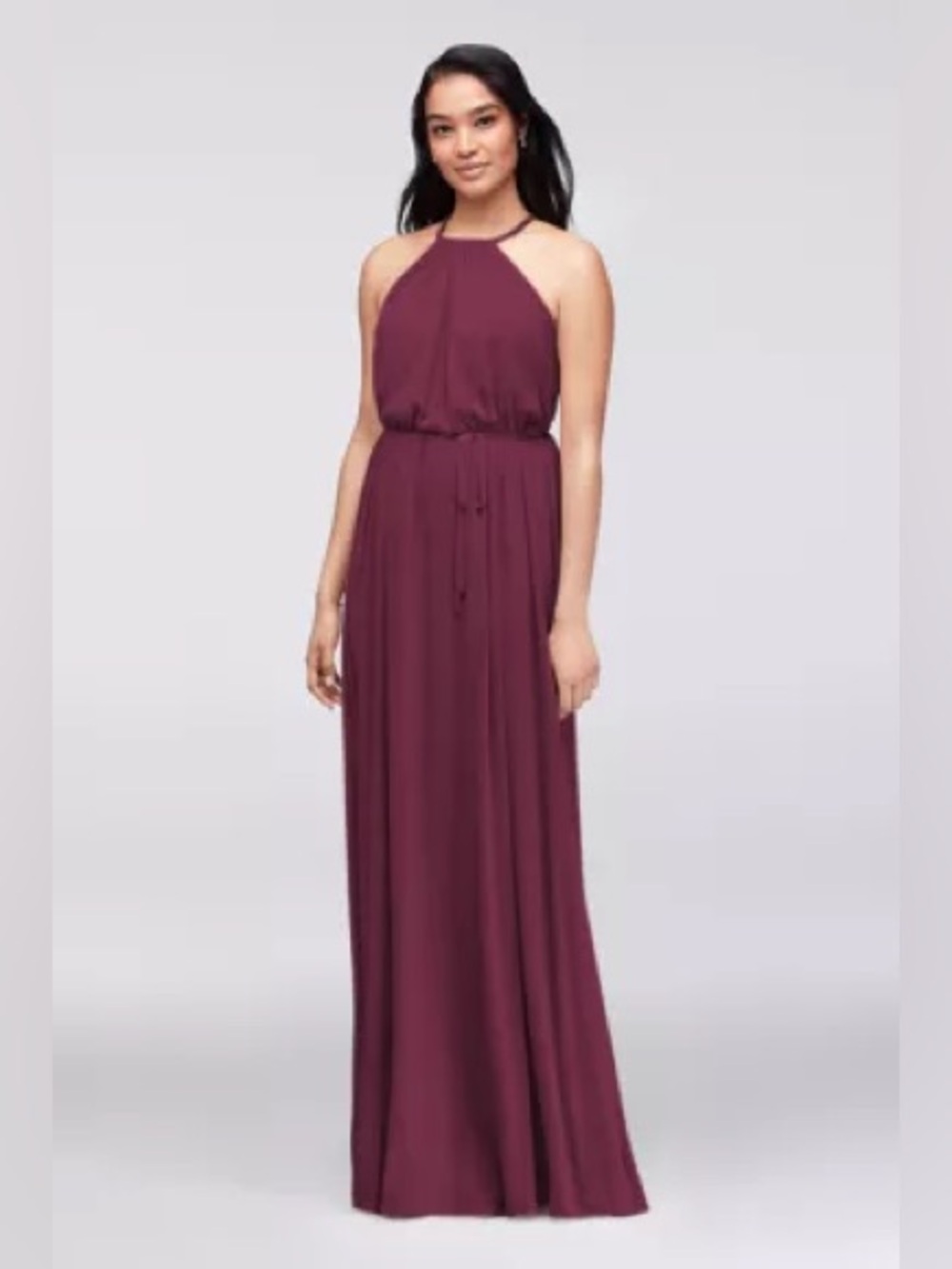 David’s Bridal Soft Mesh Halter Bridesmaid Dress with Slim Sash